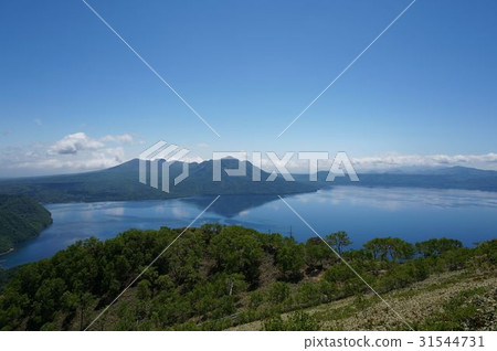 Mysterious Lake Shikotsu and Tarumae mountain and Wind drowing 31544731
