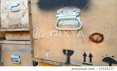 Fragile message type printed on wooden box Fragile message type printed on wooden box 31545277