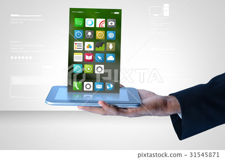 Man showing app icons Man showing app icons 31545871