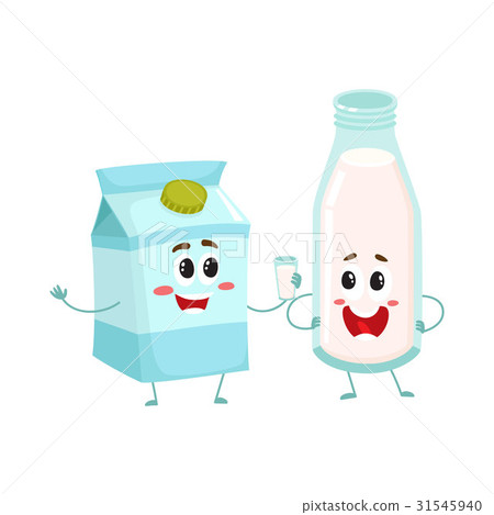Funny milk characters, bottle and carton box - Stock Illustration  [31545940] - PIXTA