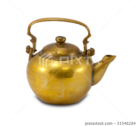 Old gold teapot isolated 31546284