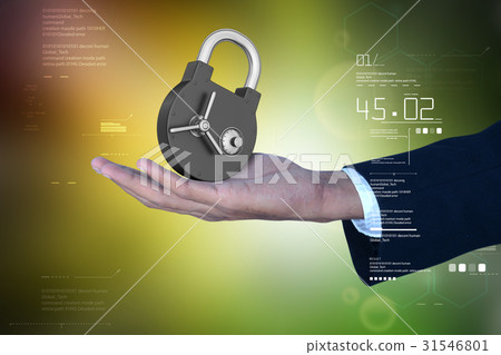 man hand showing padlock 31546801