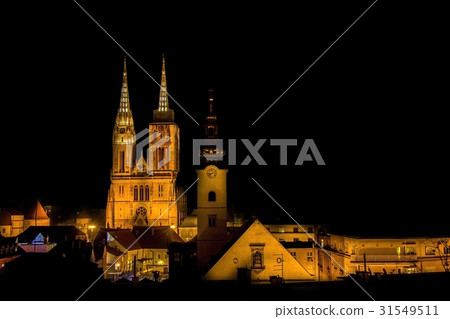 Zagreb cathedral at night view Zagreb cathedral at night view 31549511