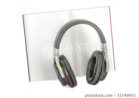 Audiobook concept. Opened book with headphones 31549953