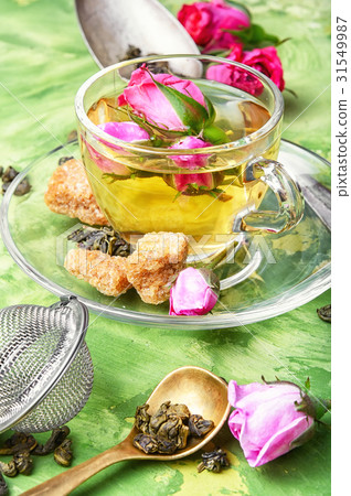 herb tea with tea rose petals herb tea with tea rose petals 31549987