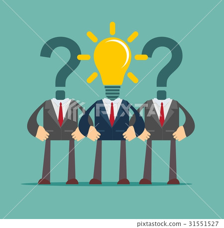 Two question mark headed businessmen behind light 31551527
