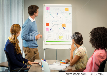 Coworkers discussing on white board Coworkers discussing on white board 31557960