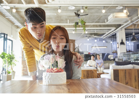 夫婦，花束，蛋糕，咖啡館 31558503