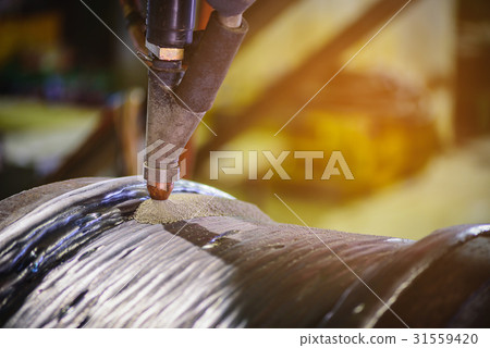 Submerged arc welding process in steel industry. Submerged arc welding process in steel industry. 31559420