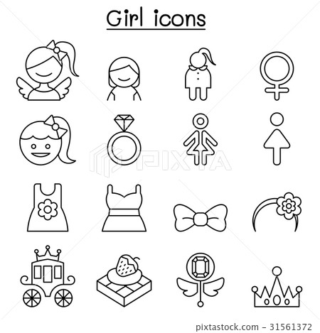 Girl icon set in thin line style Girl icon set in thin line style 31561372