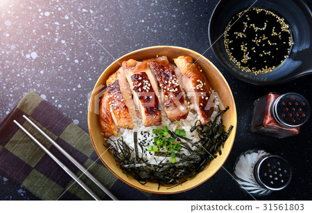 Rice with teriyaki chicken grill. 31561803