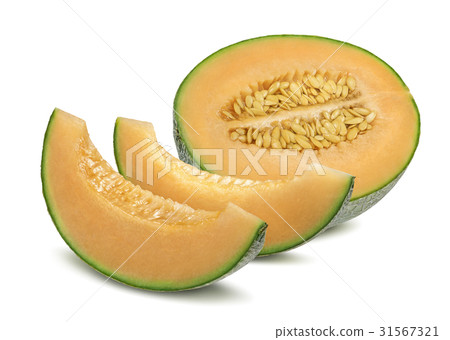 Cantaloupe melon and pieces horizontal isolated  31567321