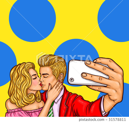 Pop art kissing man and woman make selfie 31578811