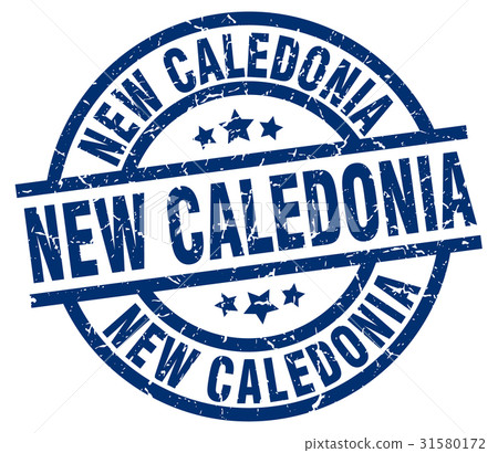 New Caledonia blue round grunge stamp 31580172