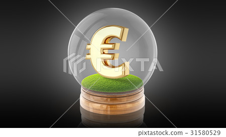 Transparent sphere ball with euro sign inside. 3D 31580529