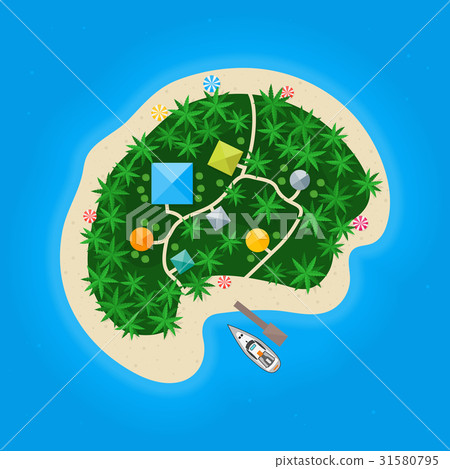 Cartoon Color Tropical Island in Water. Vector 31580795