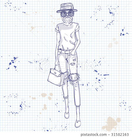 Sketch of a model with a dogs head Sketch of a model with a dogs head 31582163