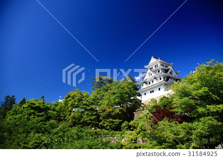 與新綠色和藍天的Gurakami八幡城堡 31584925