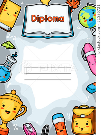 Kawaii school diploma with cute education supplies Kawaii school diploma with cute education supplies 31586721