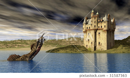 Loch Ness Monster and Scottish Castle 31587363