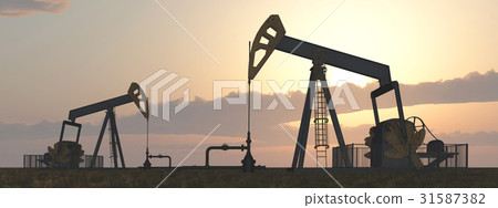 Oil pumps at sunset Oil pumps at sunset 31587382
