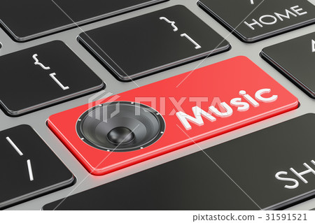 Music button, red key on  keyboard. 3D rendering 31591521