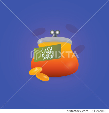 Cash Back Sign: retro purse and two gold coins. Vector illustration is great as cashback icon. 31592060