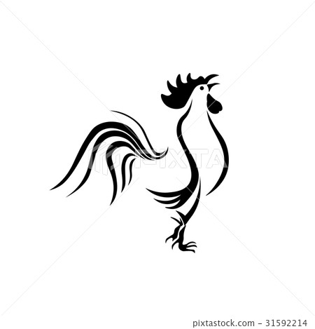 Black and white image of a rooster on a white 31592214
