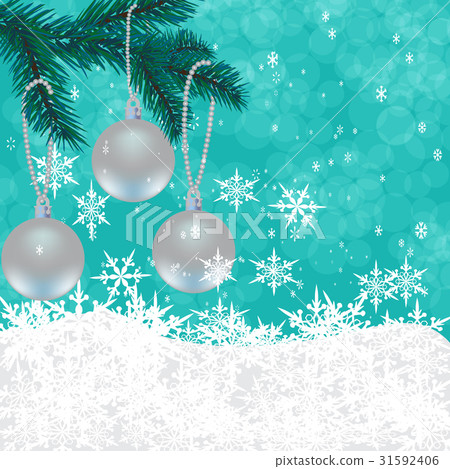 Christmas, New Year s card. Toys on a green 31592406