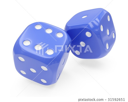 3d rendering two bleu rolling dices isolated 31592651