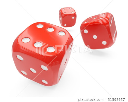 3d rendering three red rolling dices isolated 31592657