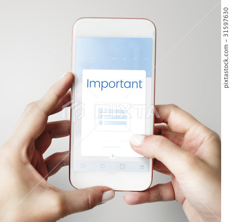 Hands working on digital device network graphic overlay Hands working on digital device network graphic overlay 31597630