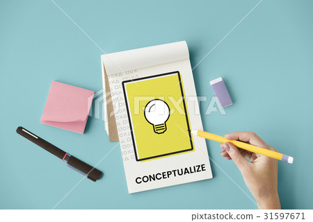 Hands working on notepad network graphic overlay Hands working on notepad network graphic overlay 31597671