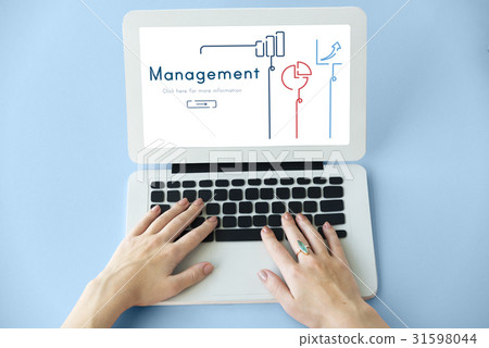Hands working on laptop network graphic overlay Hands working on laptop network graphic overlay 31598044