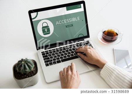 Illustration of computer security system on laptop Illustration of computer security system on laptop 31598689