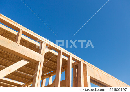 Wood Home Framing Abstract At Construction Site. Wood Home Framing Abstract At Construction Site. 31600197