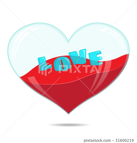 Love text in Glass heart with red liquid. Love text in Glass heart with red liquid. 31600219