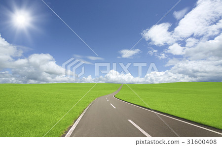 草原和雲彩和太陽道路 31600408