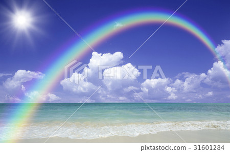 海灘和波浪，雲彩，太陽和彩虹 31601284