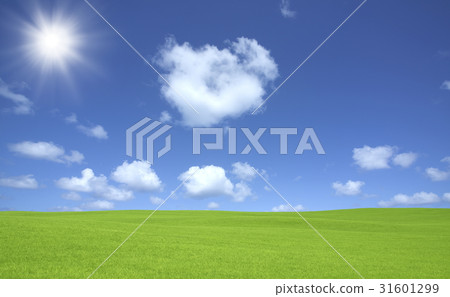 Green grassland and clouds and sun Green grassland and clouds and sun 31601299