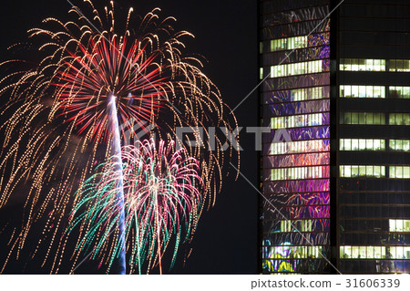 Composite photo of fireworks and building 31606339