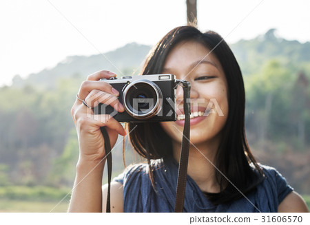 Girl Taking Pictures Outdoors Concept Girl Taking Pictures Outdoors Concept 31606570