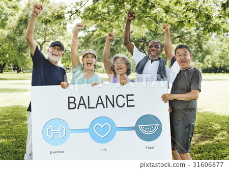 Senior people holding network graphic overlay banner 31606877