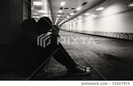 Adult Man Sitting Hopeless on The Floor Adult Man Sitting Hopeless on The Floor 31607854