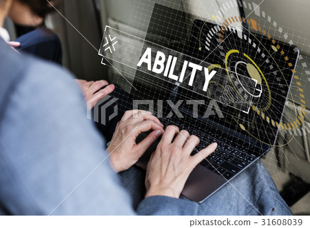 Businessman using laptop with ability word graphic word 31608039