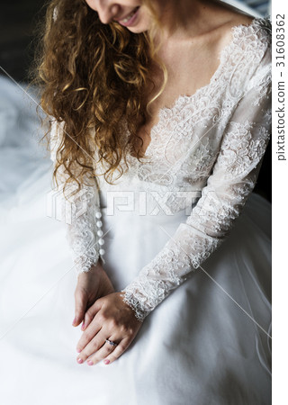 Attractive Beautiful Bride Showing Engagement Wedding Ring on Hand 31608362