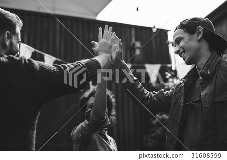 Group of people high five for support and achievement Group of people high five for support and achievement 31608599