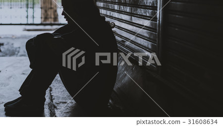 Homeless Woman Sitting on The Street Side Hopeless 31608634