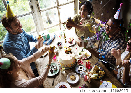 People Using Party Popping on Friend Birthday Celebration People Using Party Popping on Friend Birthday Celebration 31608665
