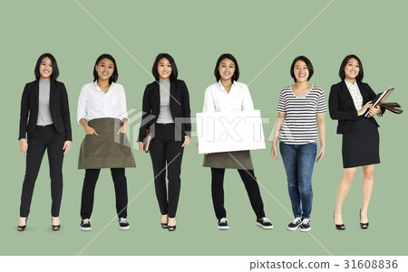 Asian Women Set Gesture Standing Studio Portrait Isolated 31608836